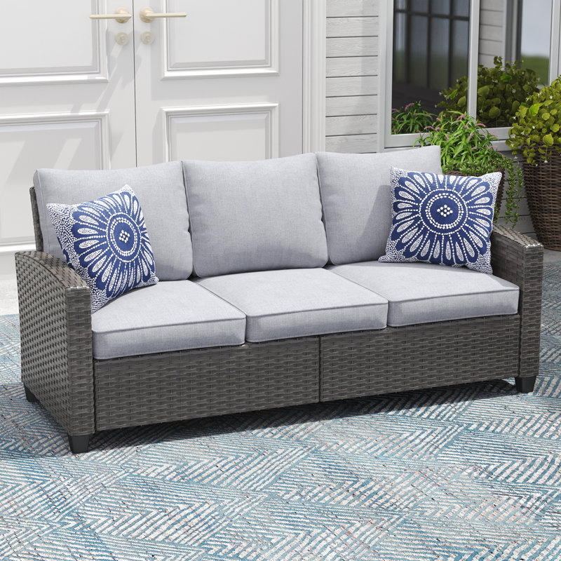 71" Hand-Woven Wicker Outdoor Sofa, Gray, Gray