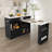 Kitchen Island With Extendable & Rotating Table, Mdf With Marble Veneer Retro Design, 4 Drawers & Glass Door Cabinets With Built-In Socket, Expandable Dining Station For 2-4 Person-129490341