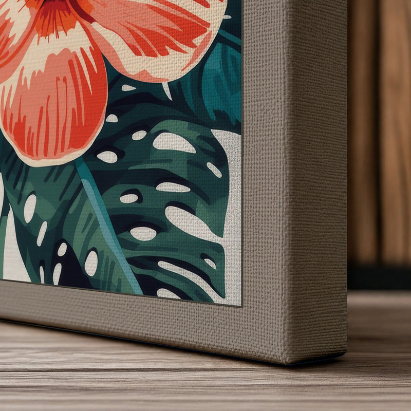 Monstera and Bloom Botanical - Wrapped Canvas, 24x16 - 61.0 x 40.6 cm, Taupe Border