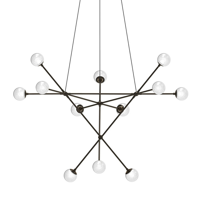 Proton 12 - Light LED Chandelier, Polished Black Nickel, White Crushed 