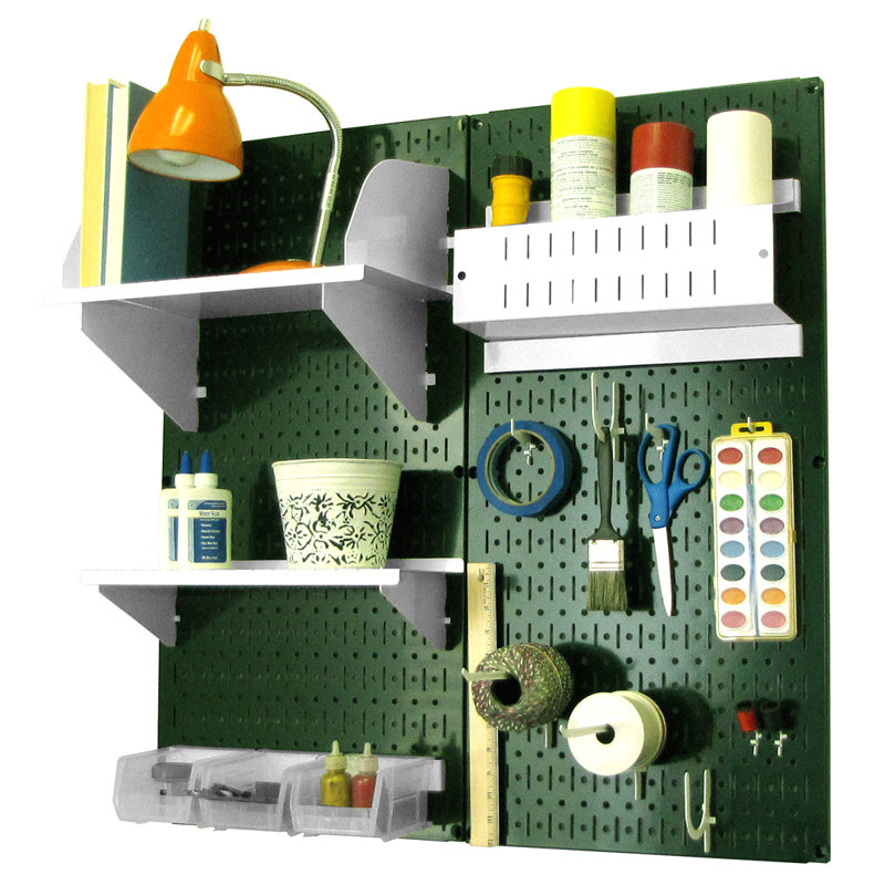 Hobby Craft Pegboard Organizer Storage Kit, Green and White