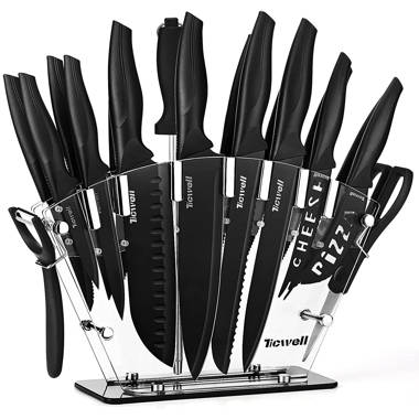 Velaze 8pcs Stainless Steel Kitchen Knife Sets with Sharpener and Spinning Block - Grey Colour Coated Hollow Handle