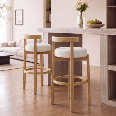 Ensemble de 2 tabourets de bar à hauteur de comptoir, chaises d'îlot de cuisine en lin beige et bois noir avec dossier incurvé, tabourets rembourrés pour la salle à manger