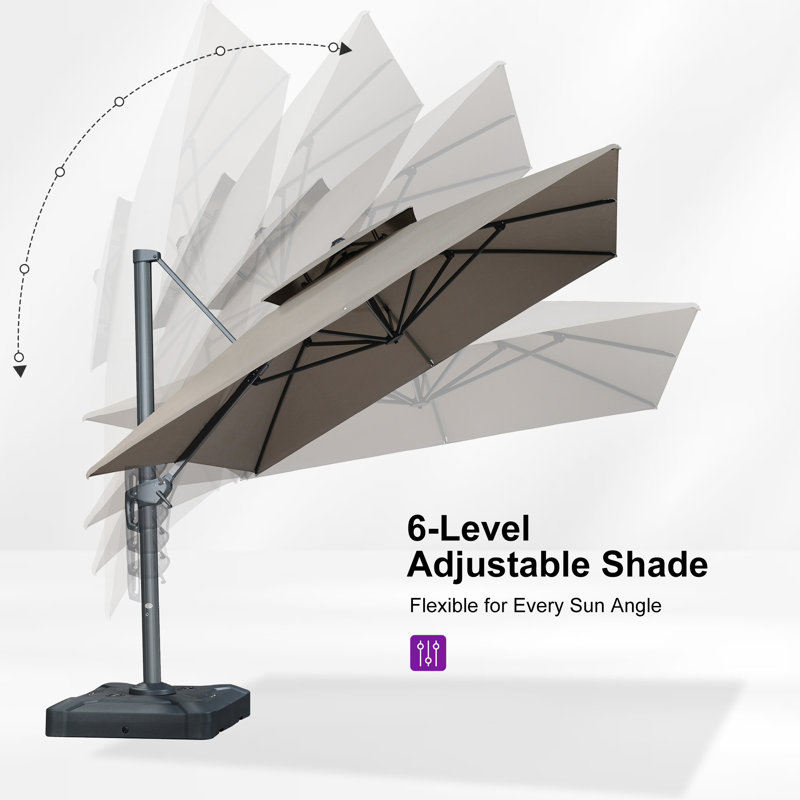 Grand parasol d'extérieur 10 pi x 13 pi à double dessus gris et rectangulaire en porte-à-faux gris, Taupe