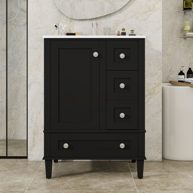 Meuble-lavabo 24 po avec lavabo, 3 tiroirs et porte 24 po, Noir