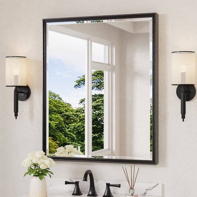 Rectangle Beveled Bathroom Vanity Mirror with Aluminum Frame Accent Mirror Tempered Glass Decorative Mirror