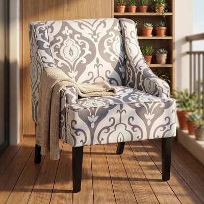 Versatile Upholstered Accent Chair, Solid Wood Frame, Polyester Fabric, White+Gray, 34" H