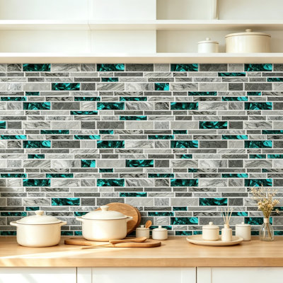 24-Pack Peel and Stick Marble Wall Tiles, PVC Crystal Film Backsplash for Kitchen & Bathroom, Waterproof Non-Wall Damaging Wall Decal, 9.68" L x 4.72" W