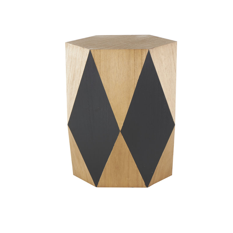 Cowden Wood Diamond Geometric Side End Brown Accent Table with Black Accents