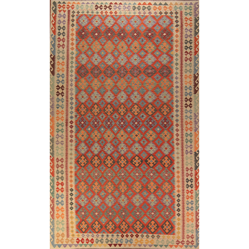 Tapis oriental géométrique en laine à motif treillis géométrique 10 x 16