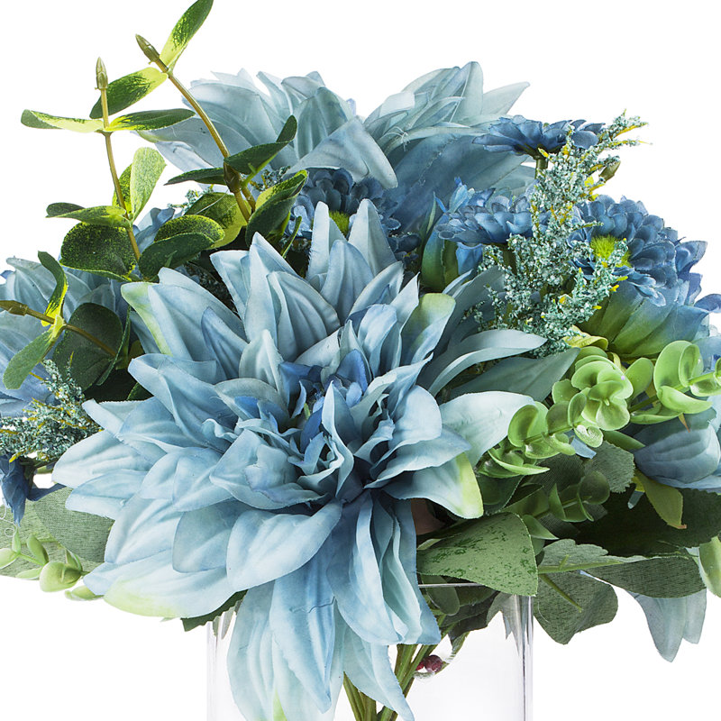 Silk Dahlia Arrangement in Vase, Blue