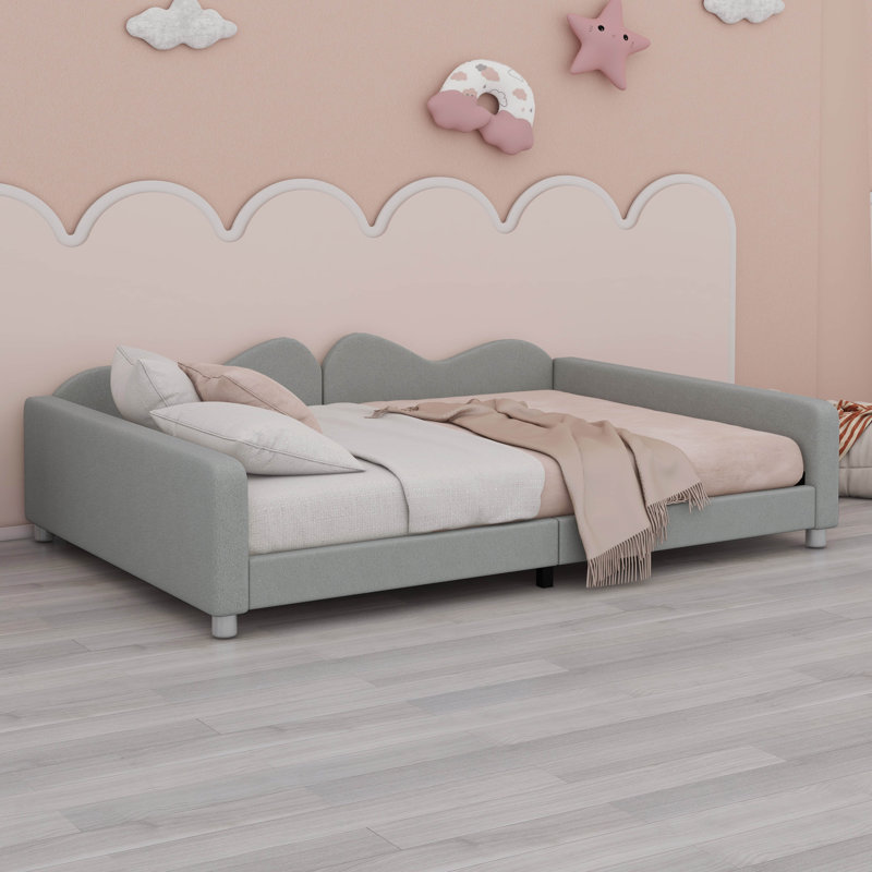 Lit de jour Sherpa en tissu avec canapé-lit en tissu Sherpa, Gris, Lit double