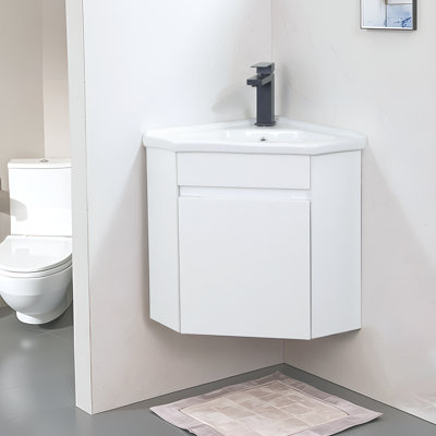 16" White Modern Wall-Mounted Single Bathroom Vanity With Ceramic Top