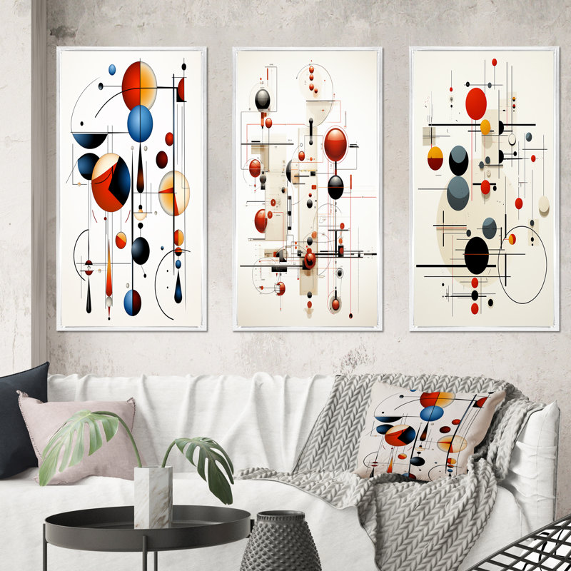 «Mystery Source codes Minimal Geometric II», 3 pièces sur toile, H 28 po x l 36 po, Cadre flottant blanc