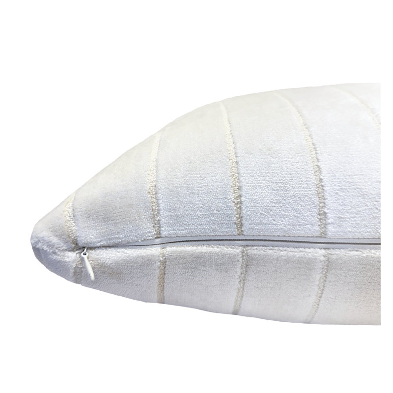 Housse de coussin en velours rayé, Blanc, Carré 22 po