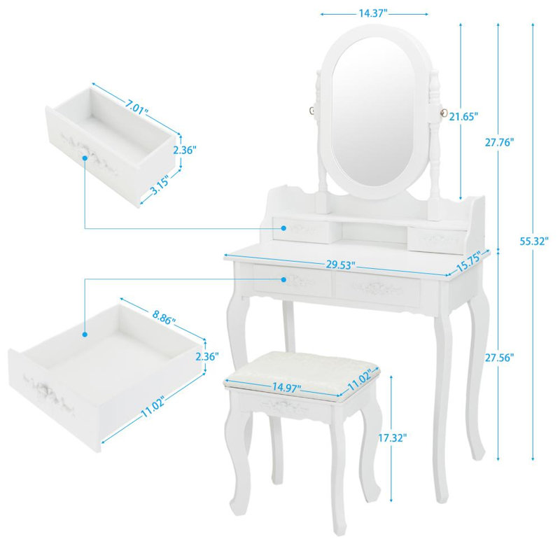 Ensemble de meuble-lavabo avec tabouret et miroir Lilith