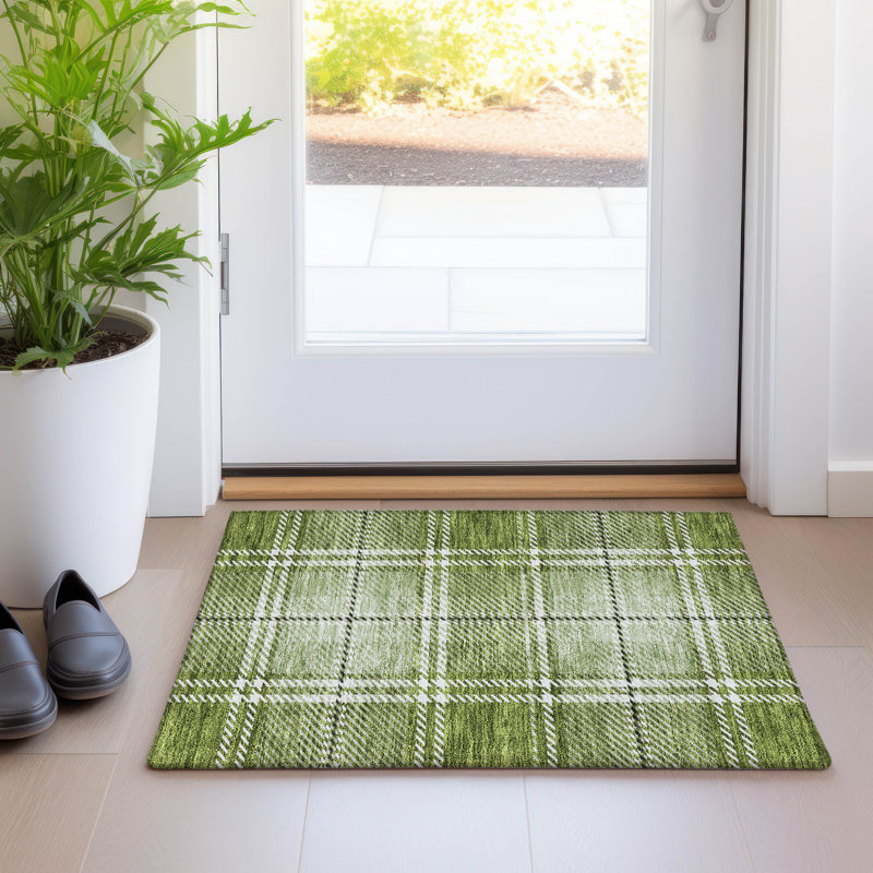 Premium Machine Washable Prisco Green Rug, Rectangle 1'8" x 2'6"