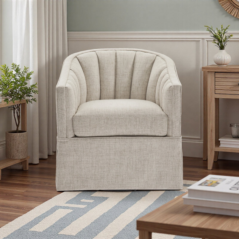 Fauteuil d'appoint pivotant avec jupe Solitude, Ivoire ivoire