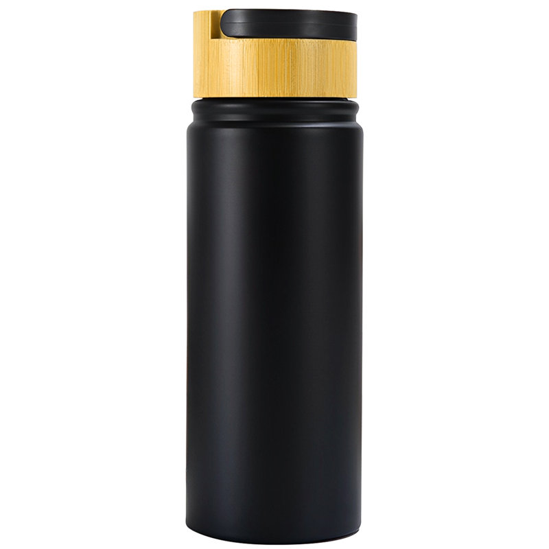 Bouteille d'eau en acier inoxydable 17 oz avec couvercle en bambou, bouteille à double paroi isolée pour les boissons chaudes et froides