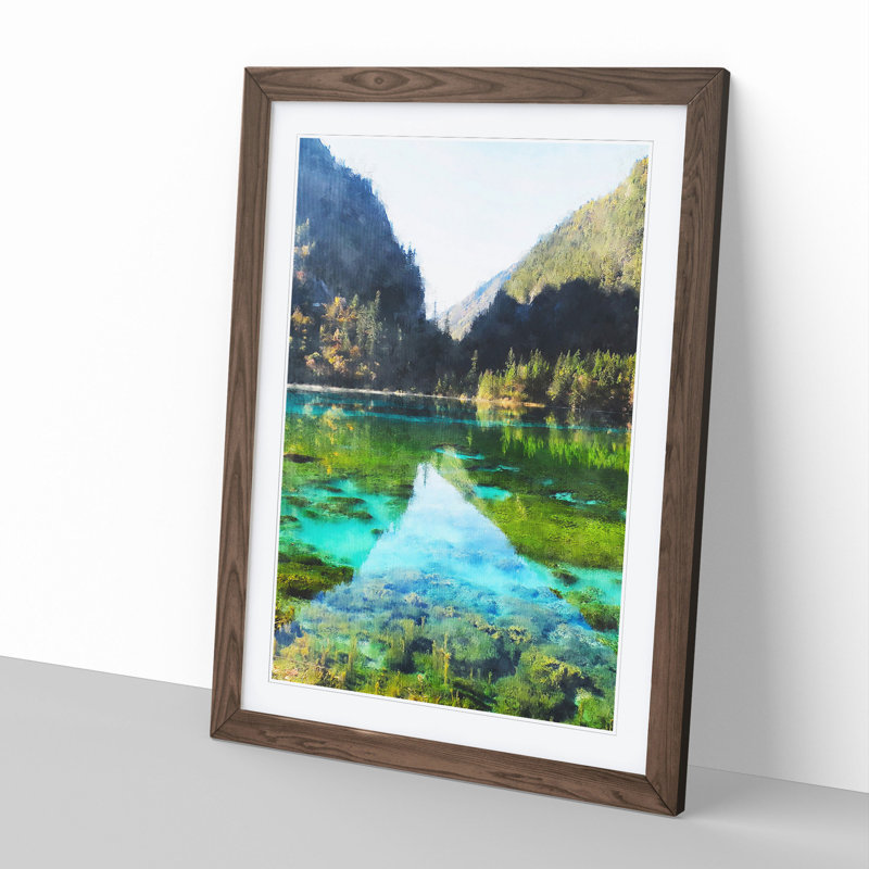 Lake and Mountain View - Picture Frame Graphic Art, Walnut Framed, 36cm H x 27cm W x 2cm D