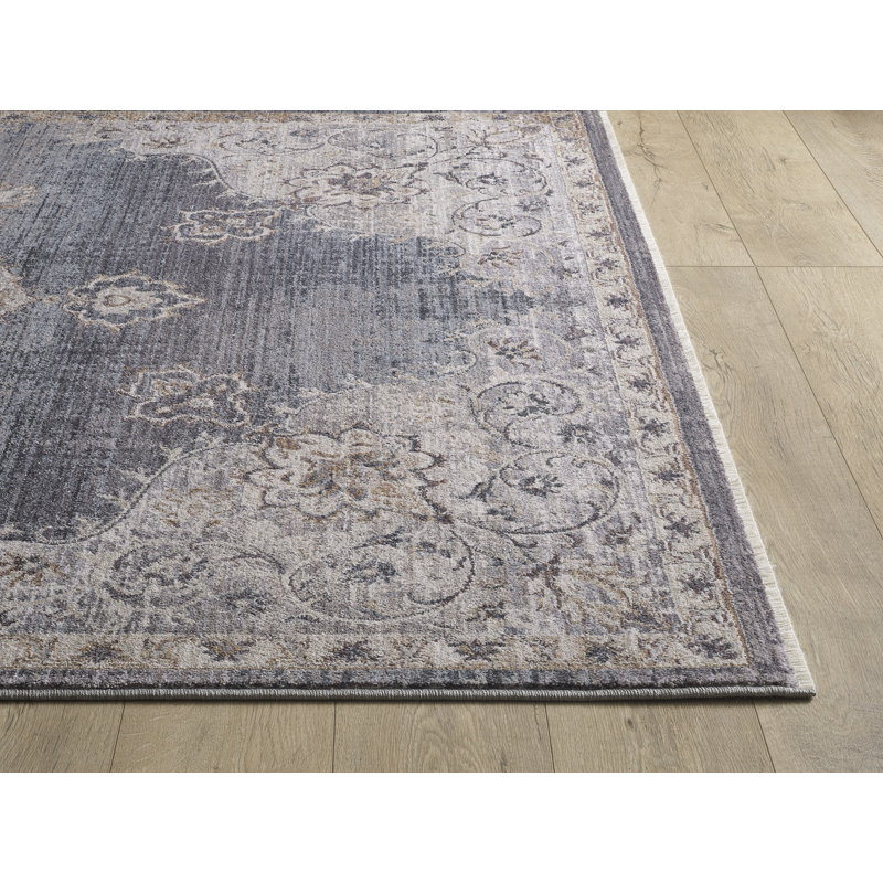Tapis gris / bleu Serafina Adele 8805, Tapis de couloir 2 pi 7 po x 8 pi