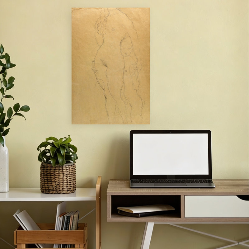 Tableau abstrait contemporain Mère et Fille, H 18 po x l 12 po