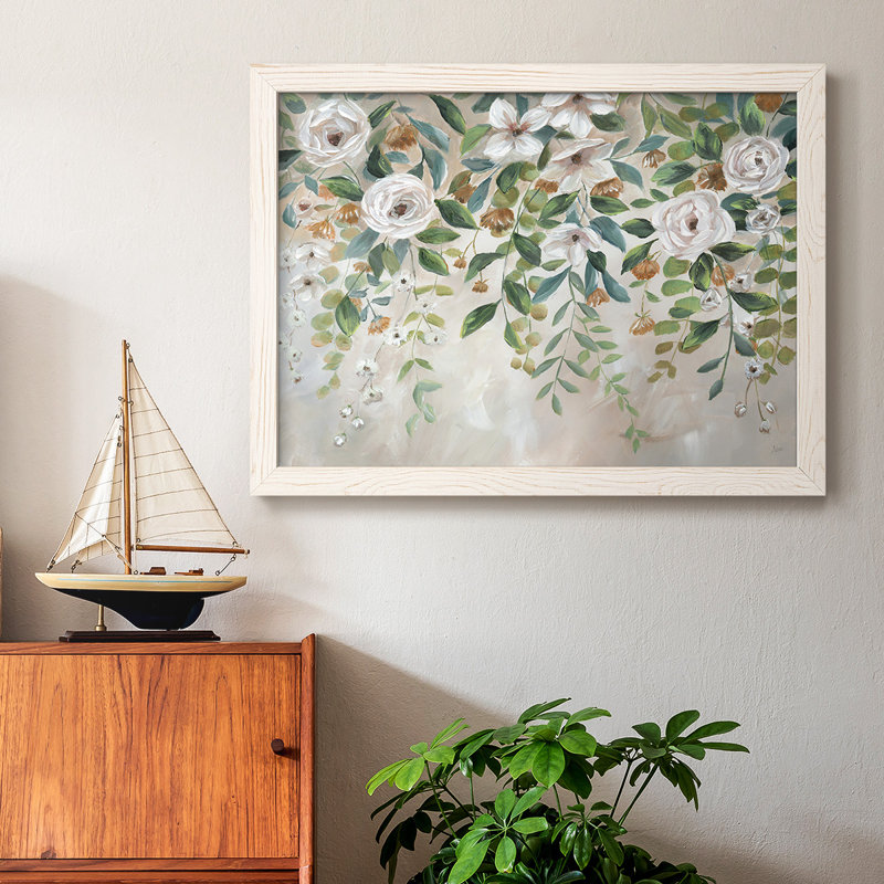 Cascade de fleurs encadrées sur toile, H 18 po x l 26 po x P 1,5 po, Blanc