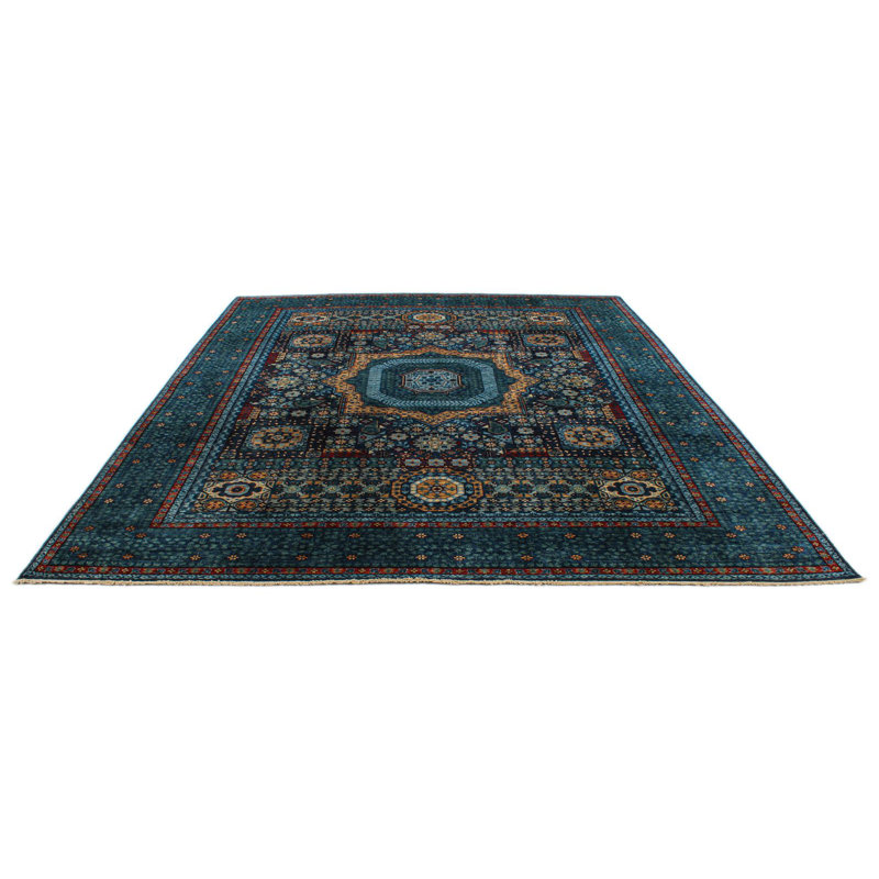 Navy and Green Turkish Tribal Rug, Rectangle 9'1" x 11'11"