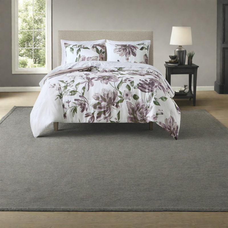 Mauve Polyester Bedding Sets, Floral Design For Modern Bedroom