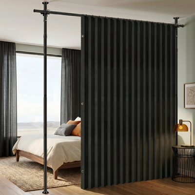 Ensemble de rideau occultant complet ECOMCGEIO: 1 panneau noir l 100 po x L 84 po + tringle (H43-120 x l 35-100 po) pour la séparation de la chambre à coucher