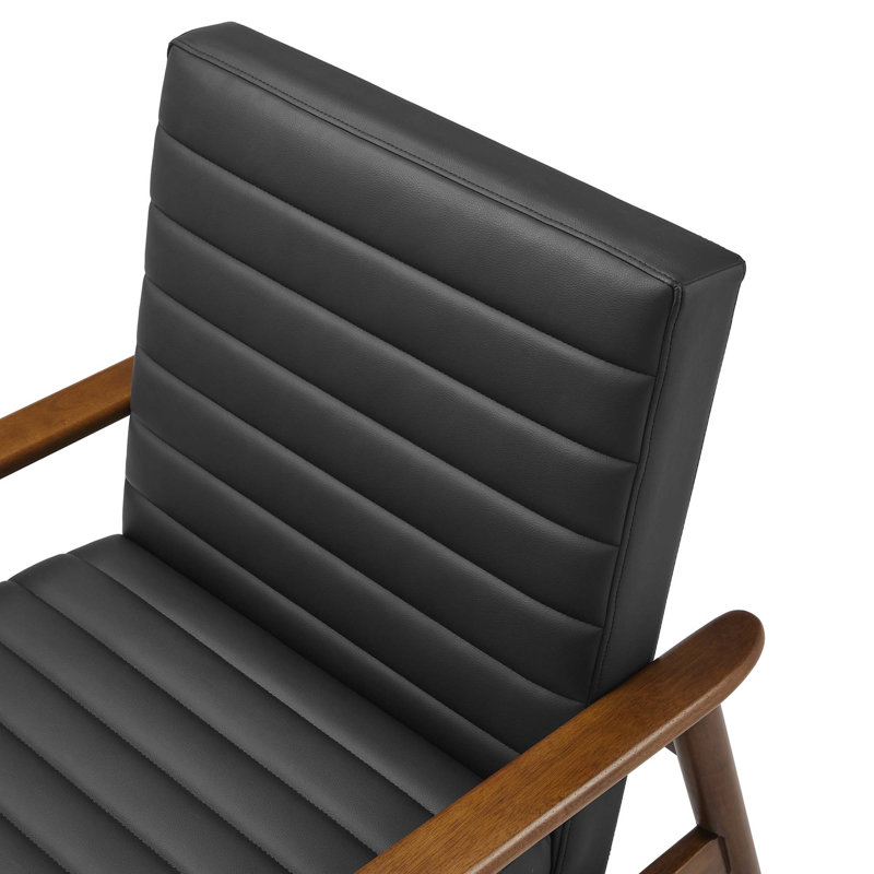 Jensen Vegan Leather Accent Chair , Dark Brown Wood, Back Faux Leather