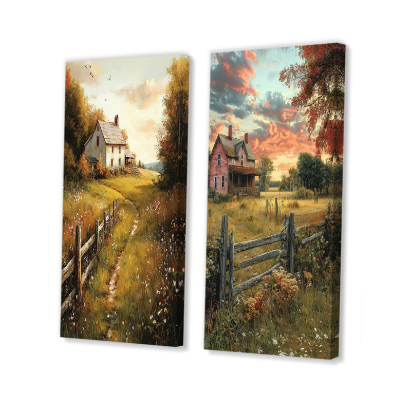 «Green Farmhouse Charm I» - ensemble d'art mural de ferme 2 pièces, H 32 po x l 32 po, Toile tendue