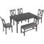 Table de salle à manger rectangulaire 6, gris, 4 chaises et banc, pour table familiale en bois 6 moments