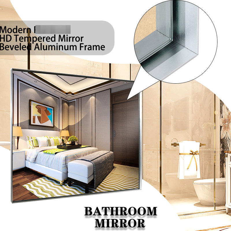 Miroir de salle de bain argenté 40 po x 30 po avec rectangle biseauté élégant pour un look raffiné