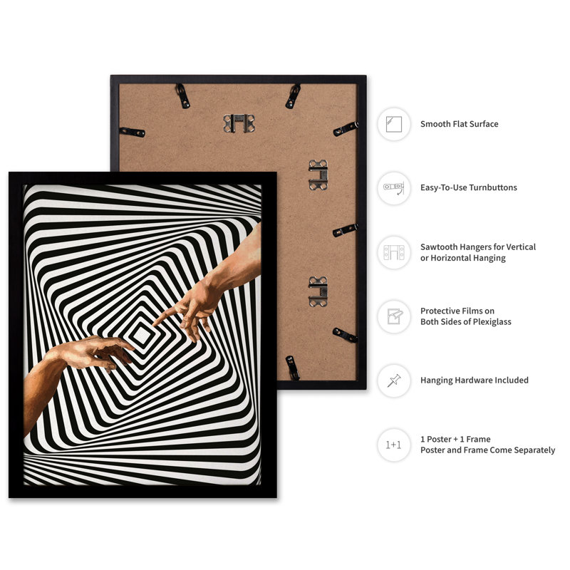 Illusion optique des mains, Cadre noir, H 24 po x l 32 po, Affiche