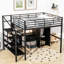 Lit mezzanine en métal avec table et garde-robe, double, design moderne noir, structure stable, capacité de rangement, assemblage de construction contemporaine complète, choix, processus