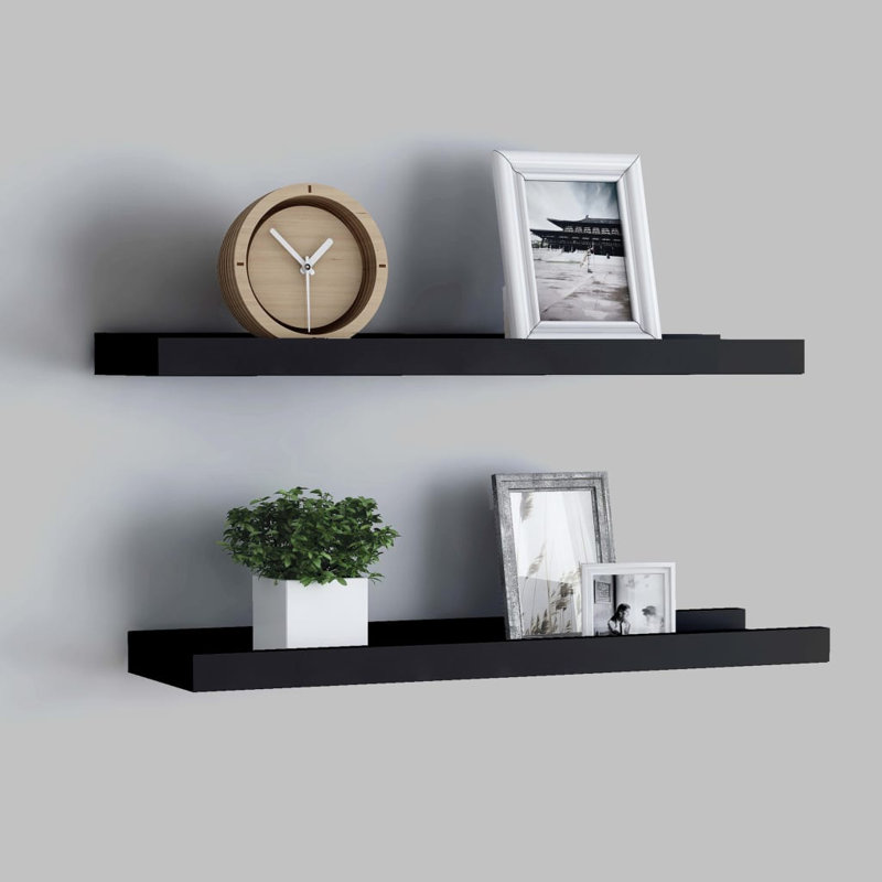 Arslaan 2 Piece Floating Shelf, Black, 3cm H x 40cm W x 9cm D