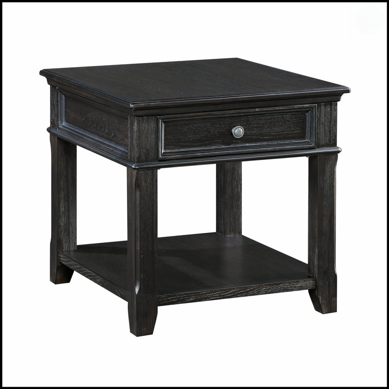 Table de bout de salon avec tiroir, tablette, ports de chargement et finition gris anthracite pour une conception classique et durable