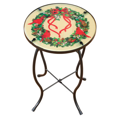 Cardinal Wreath Glass Top Indoor/Outdoor Accent Table
