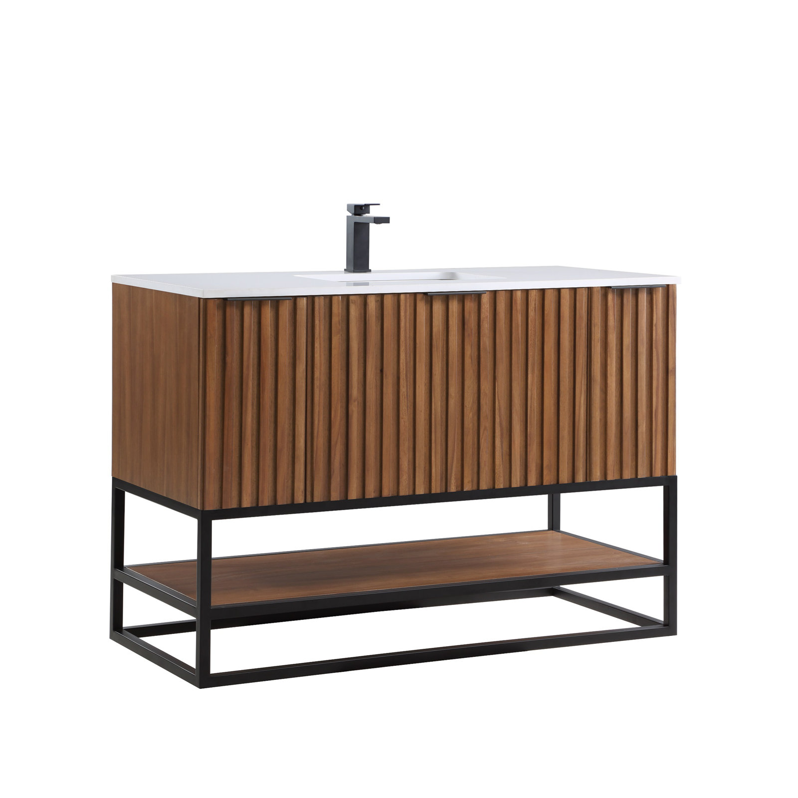 Terra 48'' Single Bathroom Vanity, Walnut, Matte Black, Calacatta Quartz/Widespread Faucet Mount