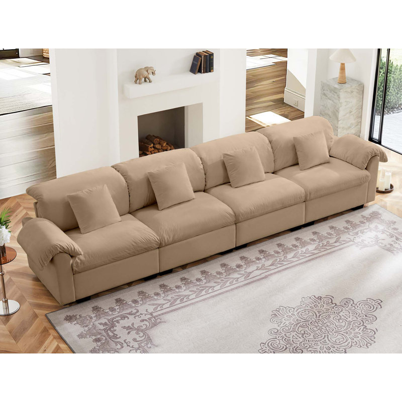 Large Deep Seat Modular Sofa With Storage Seats, Tan Velvet
