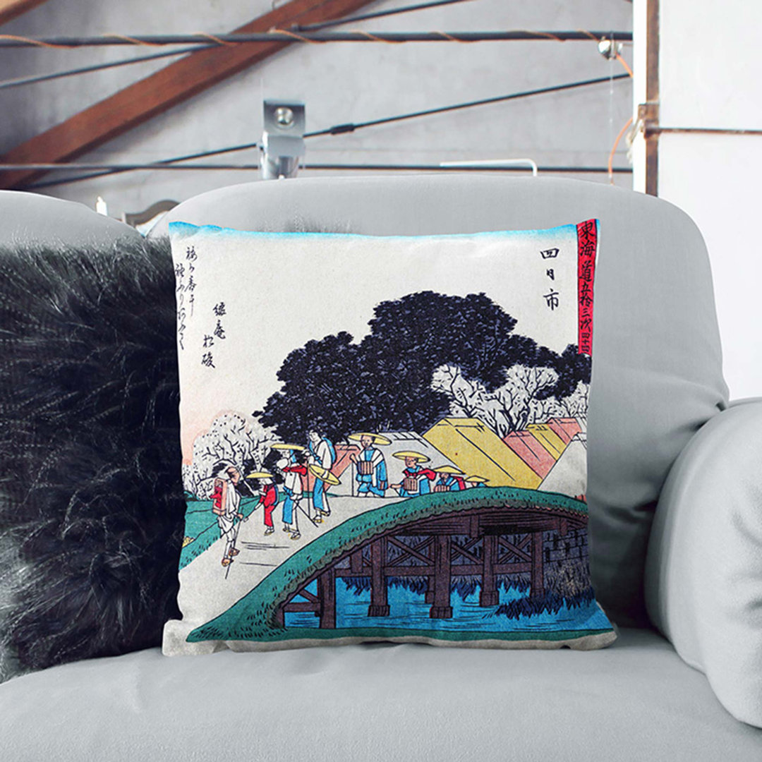 Yokkaichi Bridge by Utagawa Hiroshige Cushion with Filling