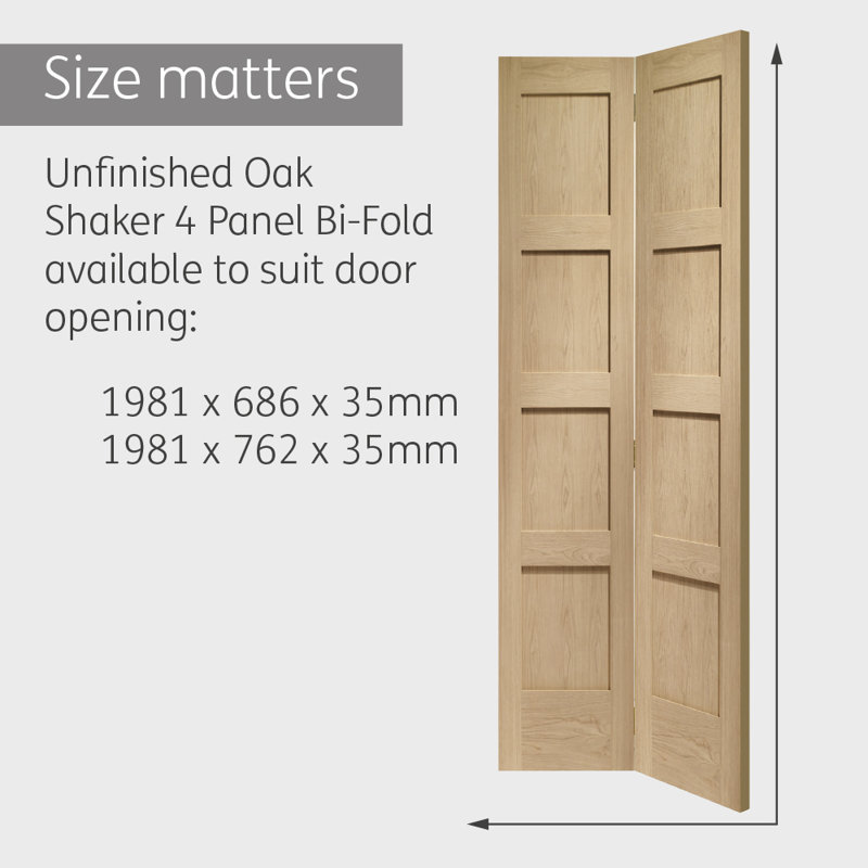 Internal Oak Shaker Bi-Fold, 1981 mm H x 686mm W x 35mm D