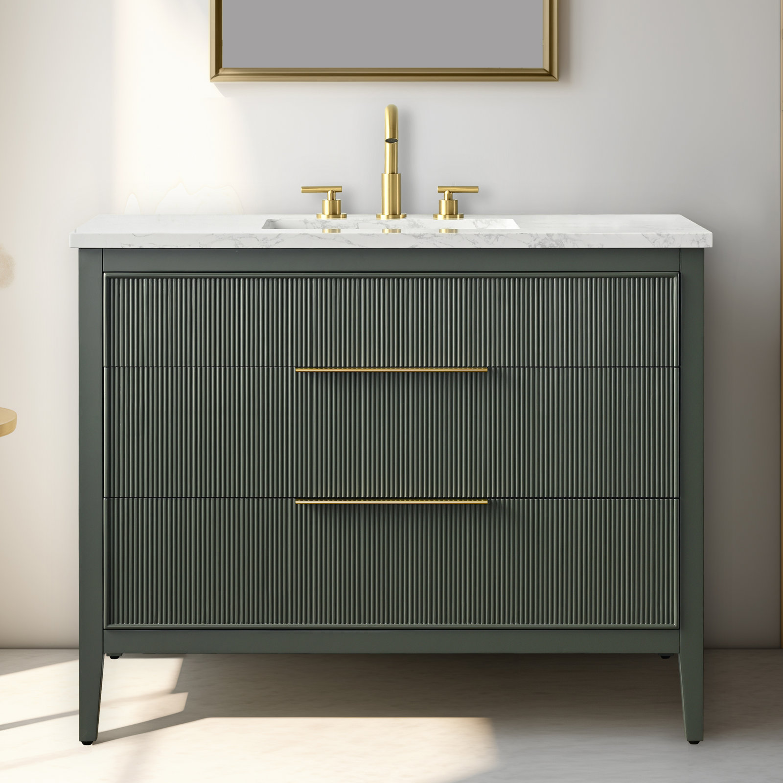 Bilroy 42'' Single Bathroom Vanity with Engineered Stone Top, Vintage Green