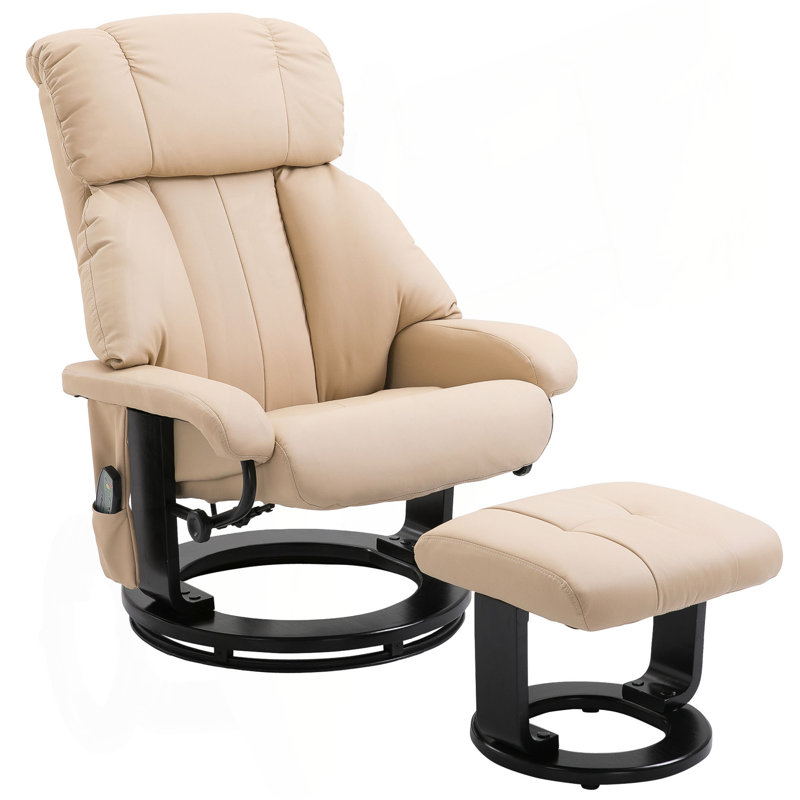 Massage Recliner Chair With Ottoman, 360° Swivel Recliner And Footstool, 10 Point Vibration, PU Leather Reclining Chair With Side Pocket And Remote Control