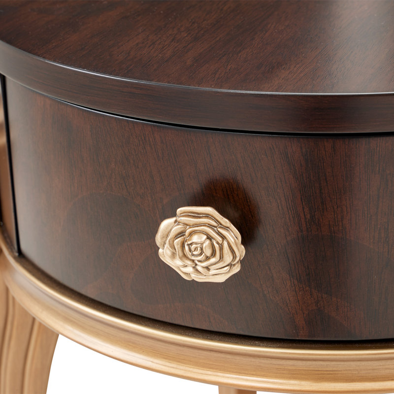 Round Dark Brown Wood and Glass End Table with Storage