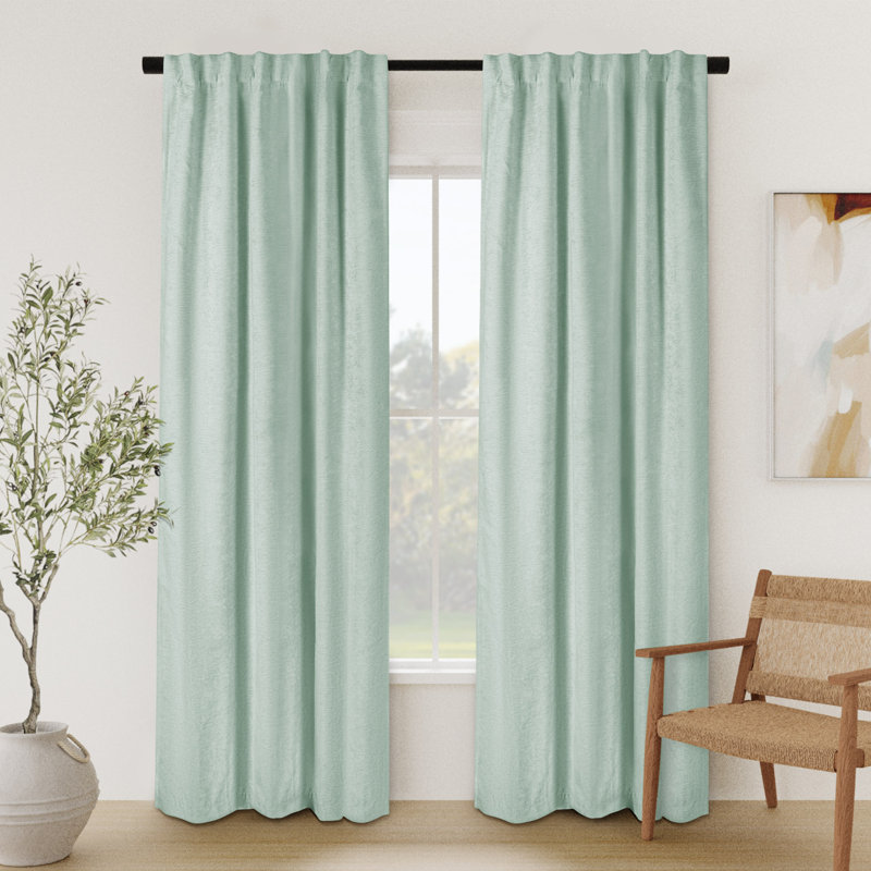 Panneau de rideau simple obscurcissant en chenille Kaori, Vert clair, L 52 po x L 96 po