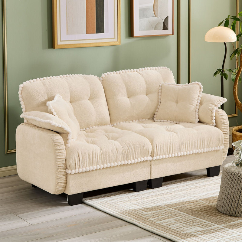 Sofa deux places avec quatre coussins et pieds, Cream Beige
