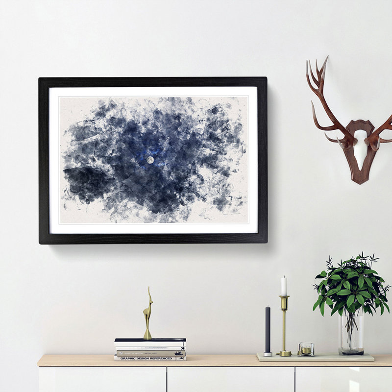 Moon Through The Clouds - Single Picture Frame Print on MDF, 62cm H x 87cm W x 2cm D, Black Framed