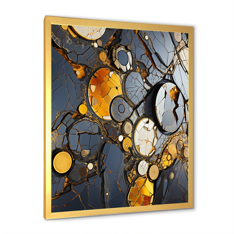 Marbre jaune et élégance I - art mural géométrique, Encadrement doré, H 44 po x l 34 po x P 1,5 po